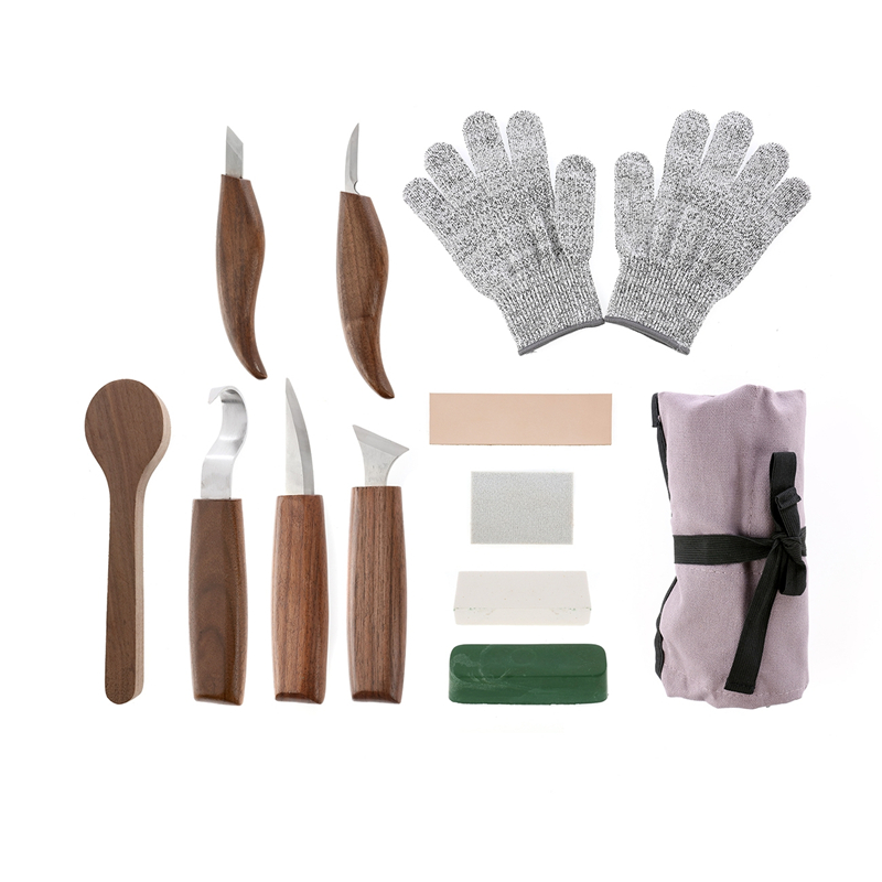 Wood Chisel Set - 12피스 호두나무 크롬 바나듐강 조각 세트