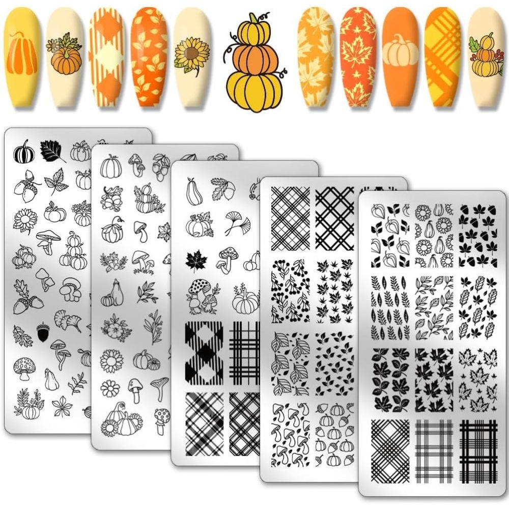 Woodworking Nails - 가을 추수감사절 네일 스탬프 플레이트 5개,